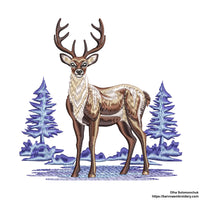 Deer embroidery designs. Winter landscape embroidery designs