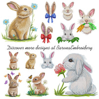 Cute Bunny Machine Embroidery Design Peeking Through Leaves, Detailed Animal Embroidery For Spring Projects