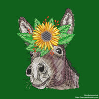 Donkey embroidery designs with sunflower. Animals embroidery designs