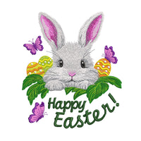 Easter bunny machine embroidery design with spring elements, cute rabbit embroidery with holiday theme