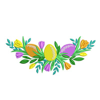 Floral Easter egg machine embroidery design file for kitchen towel borders and seasonal home decor