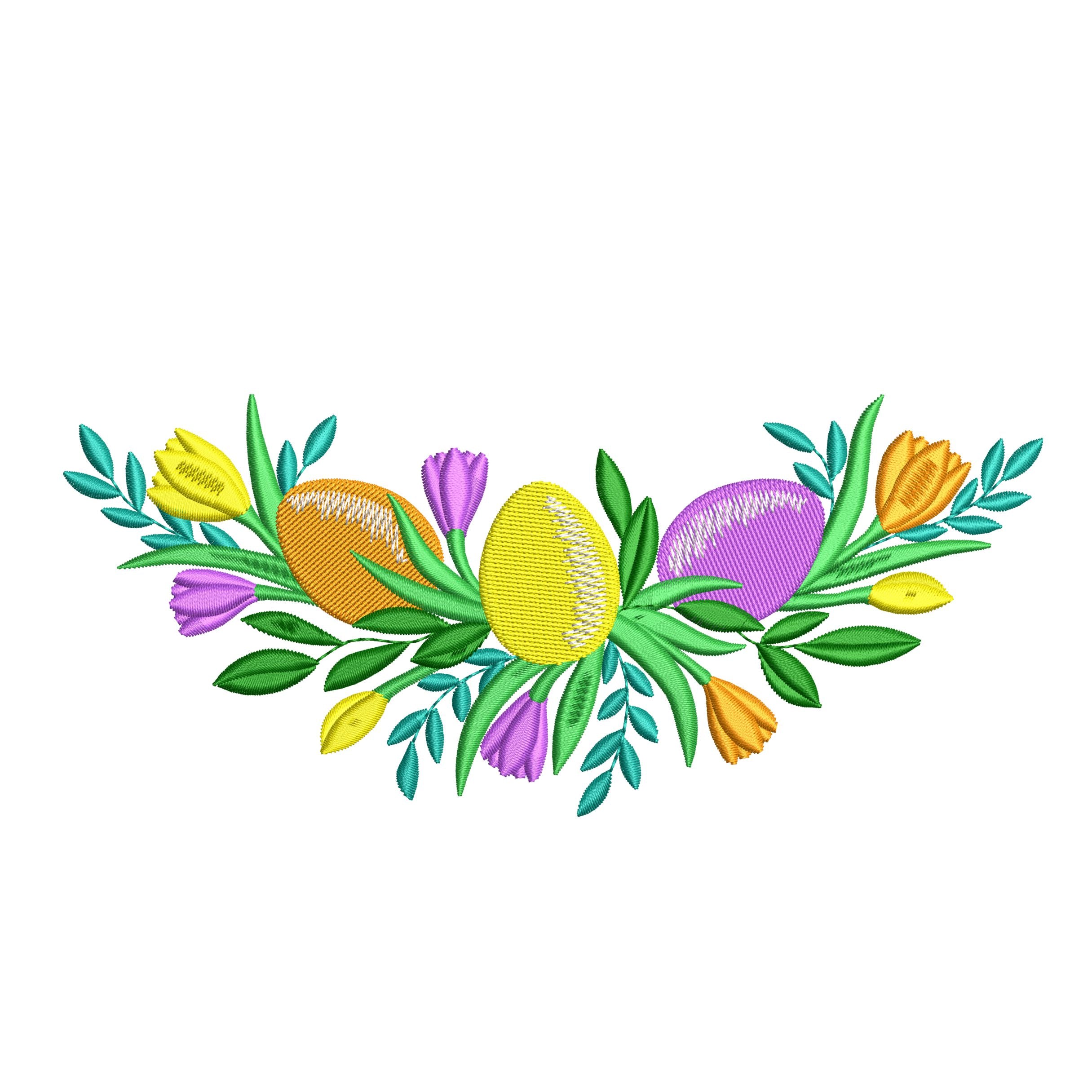 Floral Easter egg machine embroidery design file for kitchen towel borders and seasonal home decor