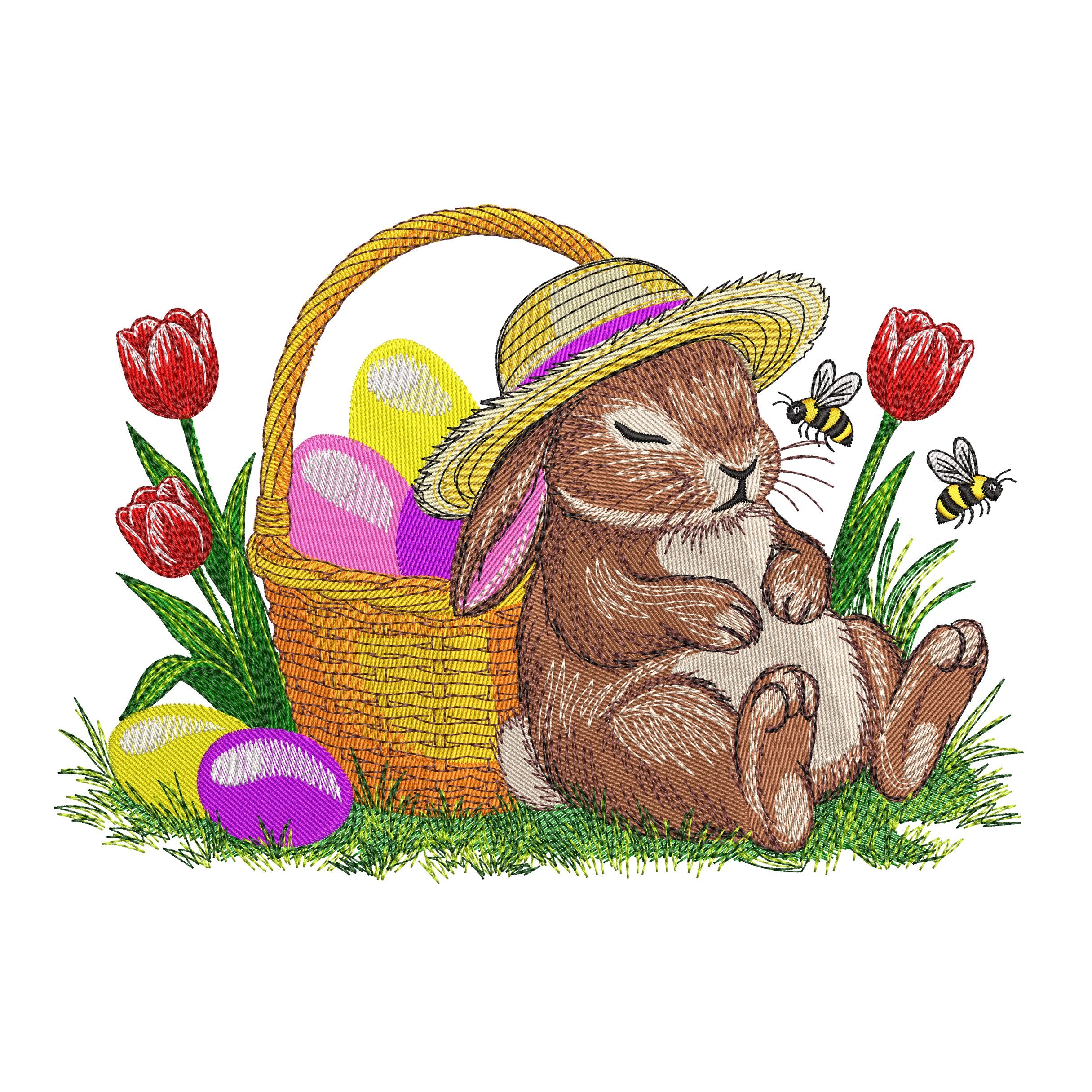 Easter bunny embroidery bundle with eight spring holiday machine embroidery designs
