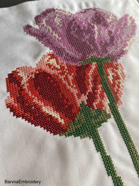 Tulips machine embroidery designs, Flowers Cross stitch embroidery files for machine, Flowers embroidery designs, Instant download