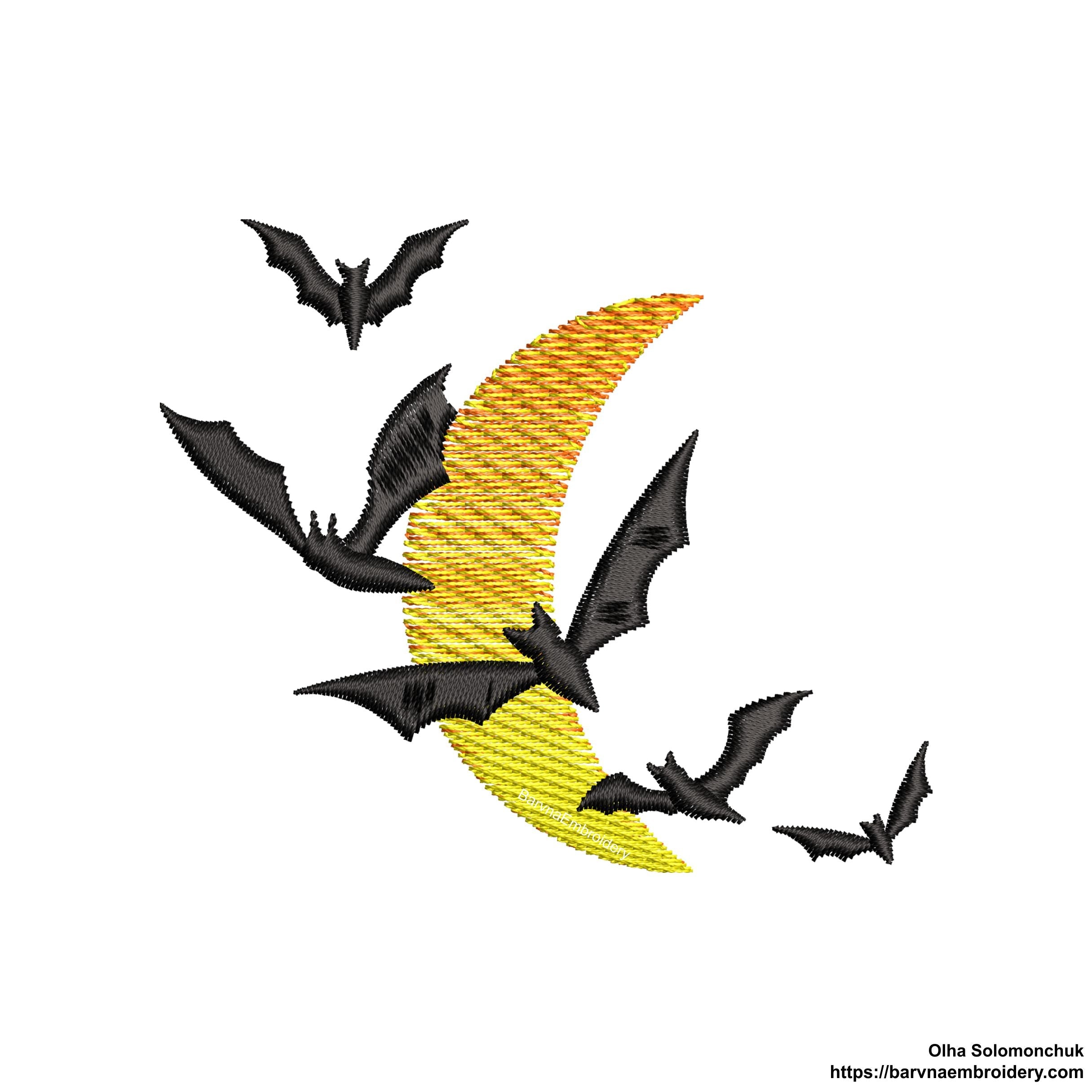 Halloween flying bats embroidery designs