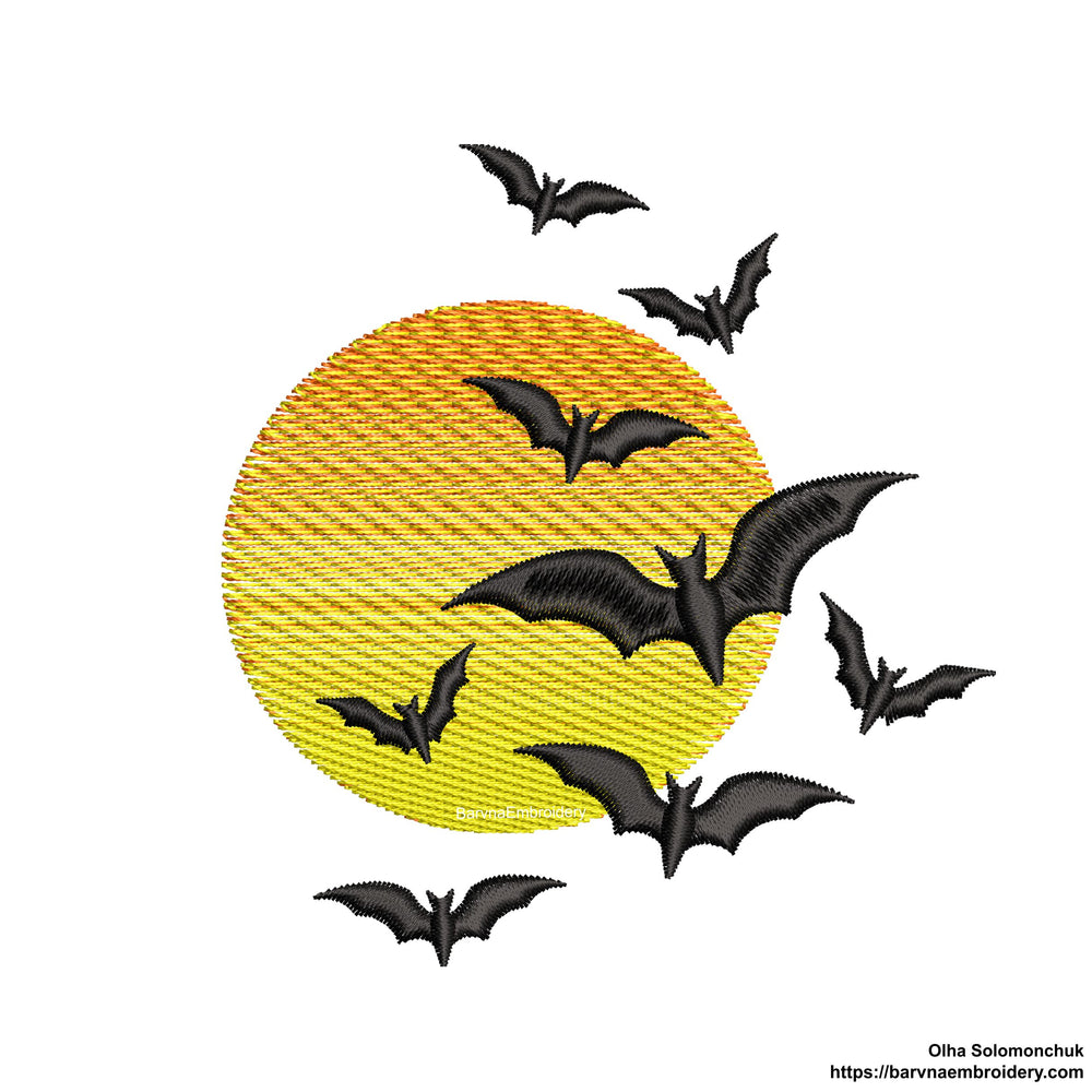 Halloween flying bats embroidery designs