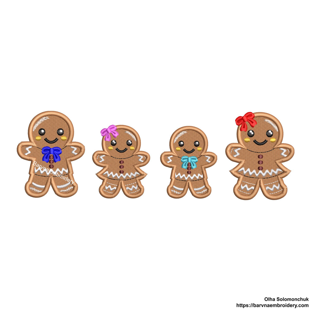 Gingerbread Family Machine Embroidery design, + Patch Gingerbread (Boy and Girl) Christmas embroidery designs.