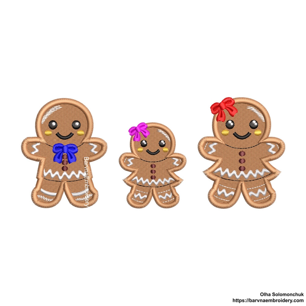 Gingerbread Family Machine Embroidery design, + Patch Gingerbread (Boy and Girl) Christmas embroidery designs. (Copy)