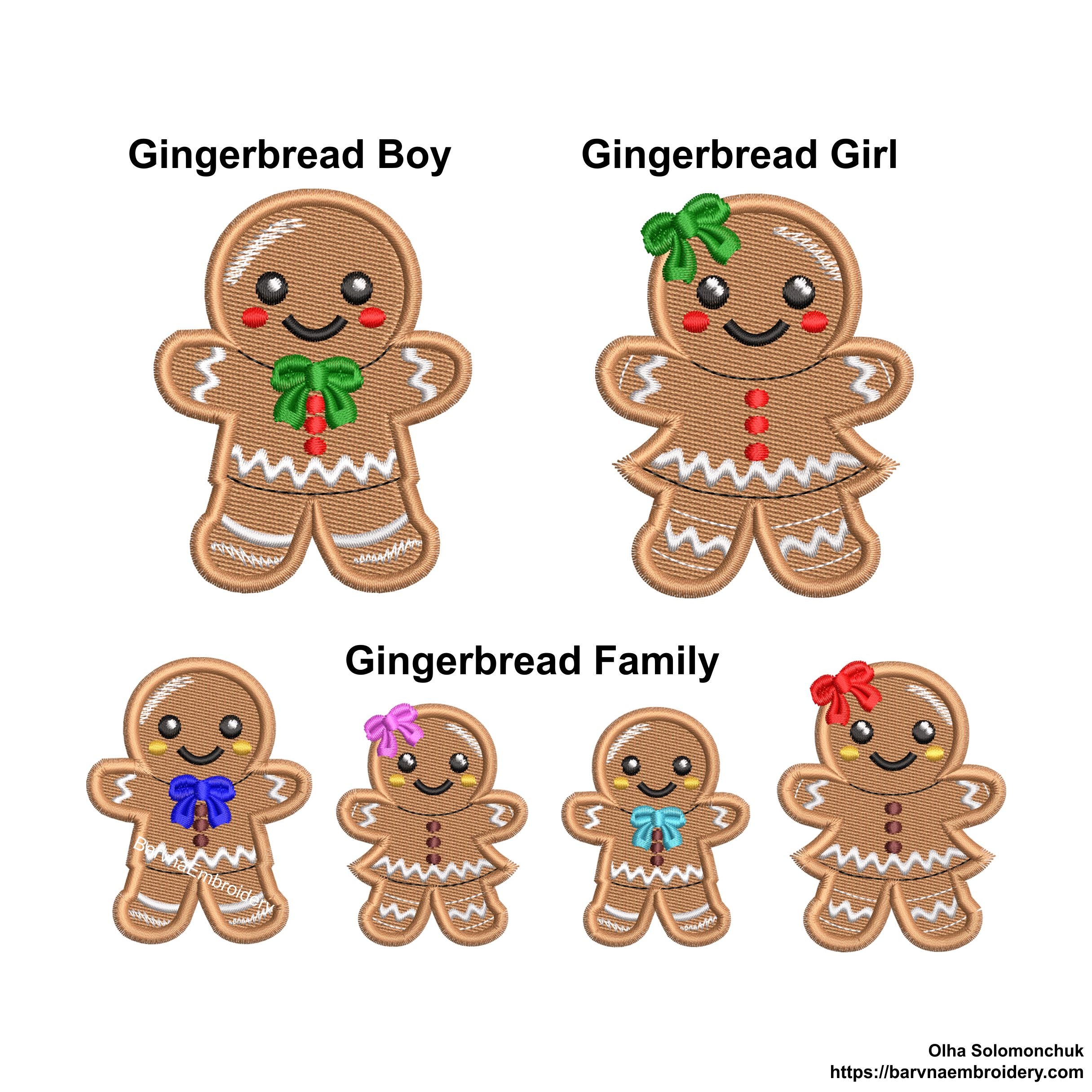 Gingerbread Family Machine Embroidery design, + Patch Gingerbread (Boy and Girl) Christmas embroidery designs.