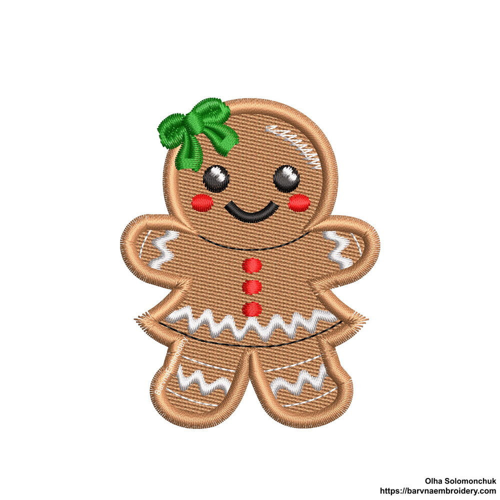 Festive Gingerbread girl Machine Embroidery Design for Christmas, Instant download