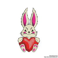 Valentines bunny Machine embroidery designs, Love embroidery files, Valentines pes file, Bunny embroidery designs for machine, Rabbit embroidery designs, Digital download, Instant downlosd