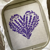 Botanical heart Lavender machine embroidery design in one color with delicate floral fill, romantic embroidery artwork.