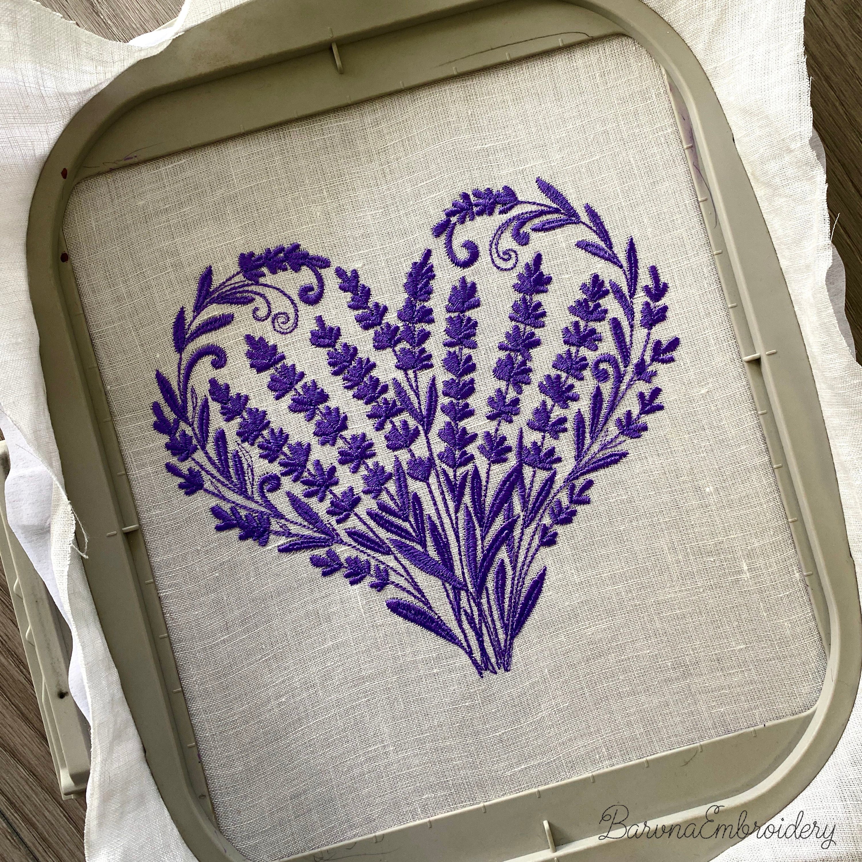Botanical heart Lavender machine embroidery design in one color with delicate floral fill, romantic embroidery artwork.
