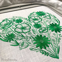 Wildflowers Heart Machine Embroidery Design, Floral Valentine Embroidery File (Instant Download)