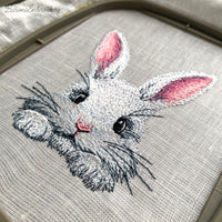 Cute bunny machine embroidery design in realistic style, rabbit face embroidery for spring and seasonal textile projects
