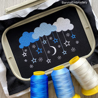 Machine embroidery designs. Winter night sky embroidery designs. Christmas, Snowflakes, Clouds, Stars. Instant download