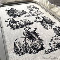 Long haired dachshund minimalist line art machine embroidery file in single color style.