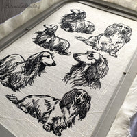 Long haired dachshund side profile portrait line art embroidery pattern.