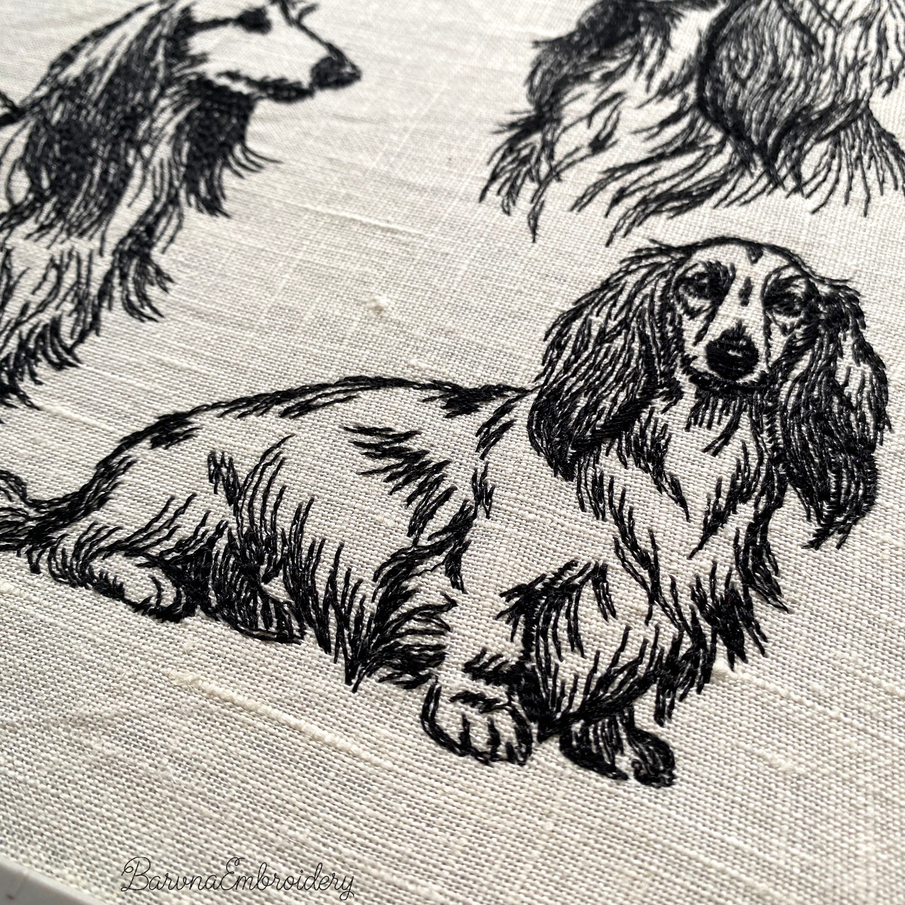 Long haired dachshund classic sitting pose machine embroidery file.