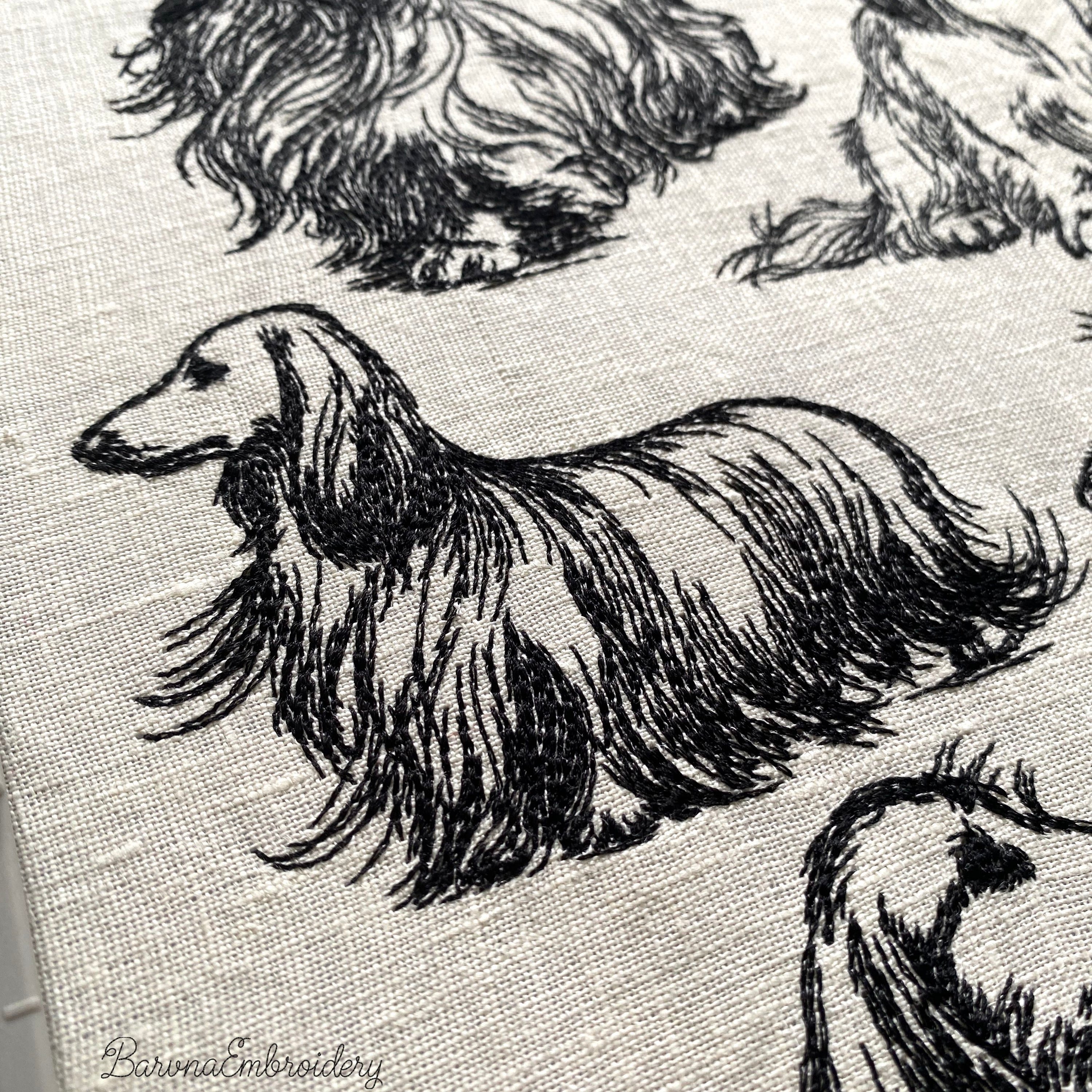 Long haired dachshund line art machine embroidery design in single color digital file for instant download.