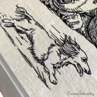 Long haired dachshund running side view embroidery design file.