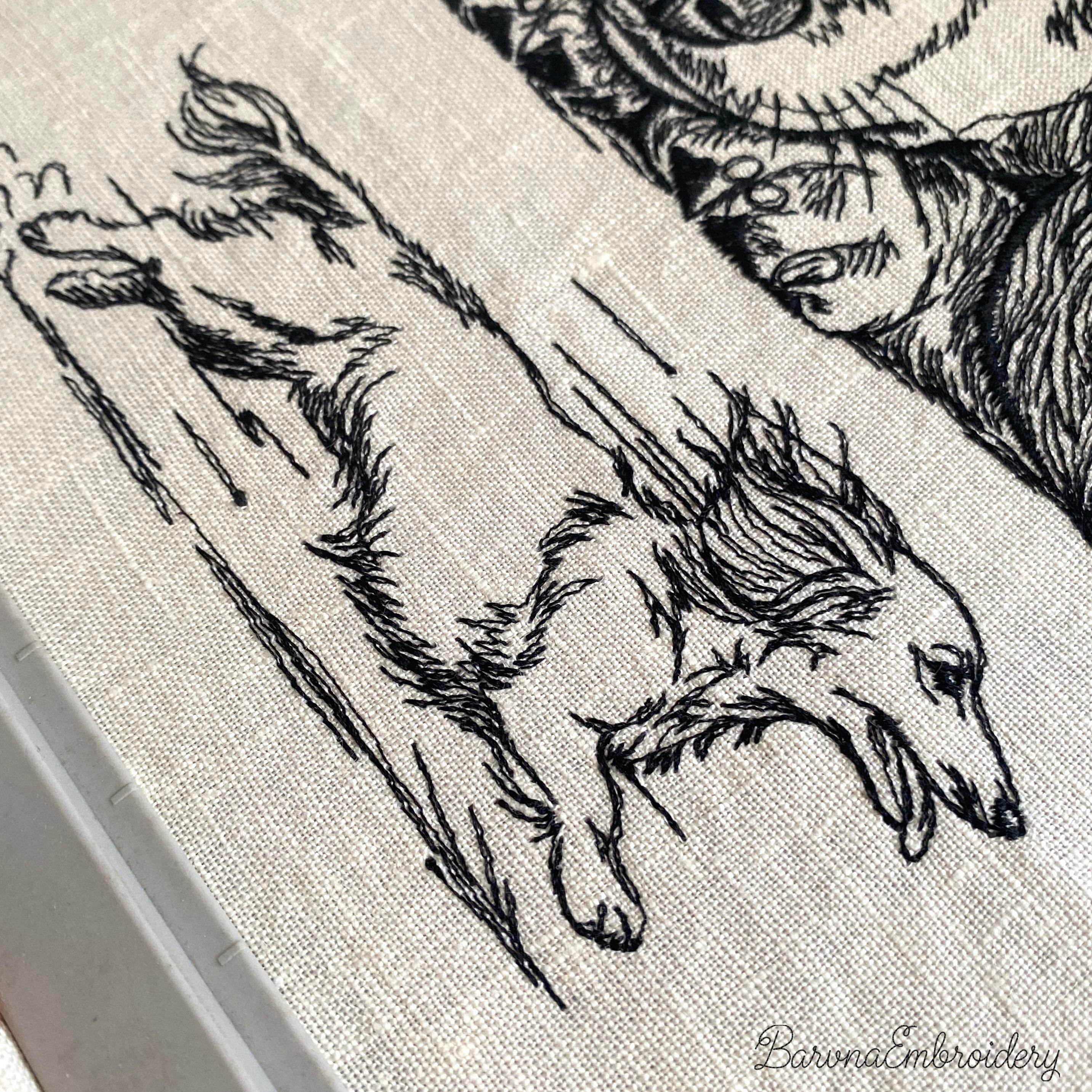 Long haired dachshund running side view embroidery design file.