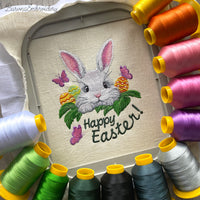 Easter bunny machine embroidery design with spring elements, cute rabbit embroidery with holiday theme