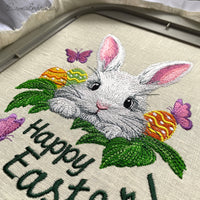 Easter bunny machine embroidery design with spring elements, cute rabbit embroidery with holiday theme