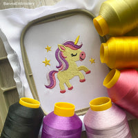 A cute unicorn machine embroidery design with a simple stitch pattern, perfect for girls’ clothes, pillows, and handmade gifts.