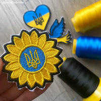 Sunflower Ukrainian flag embroidery design with satin border – ideal as a patch or for shirts, bags, and patriotic decor.