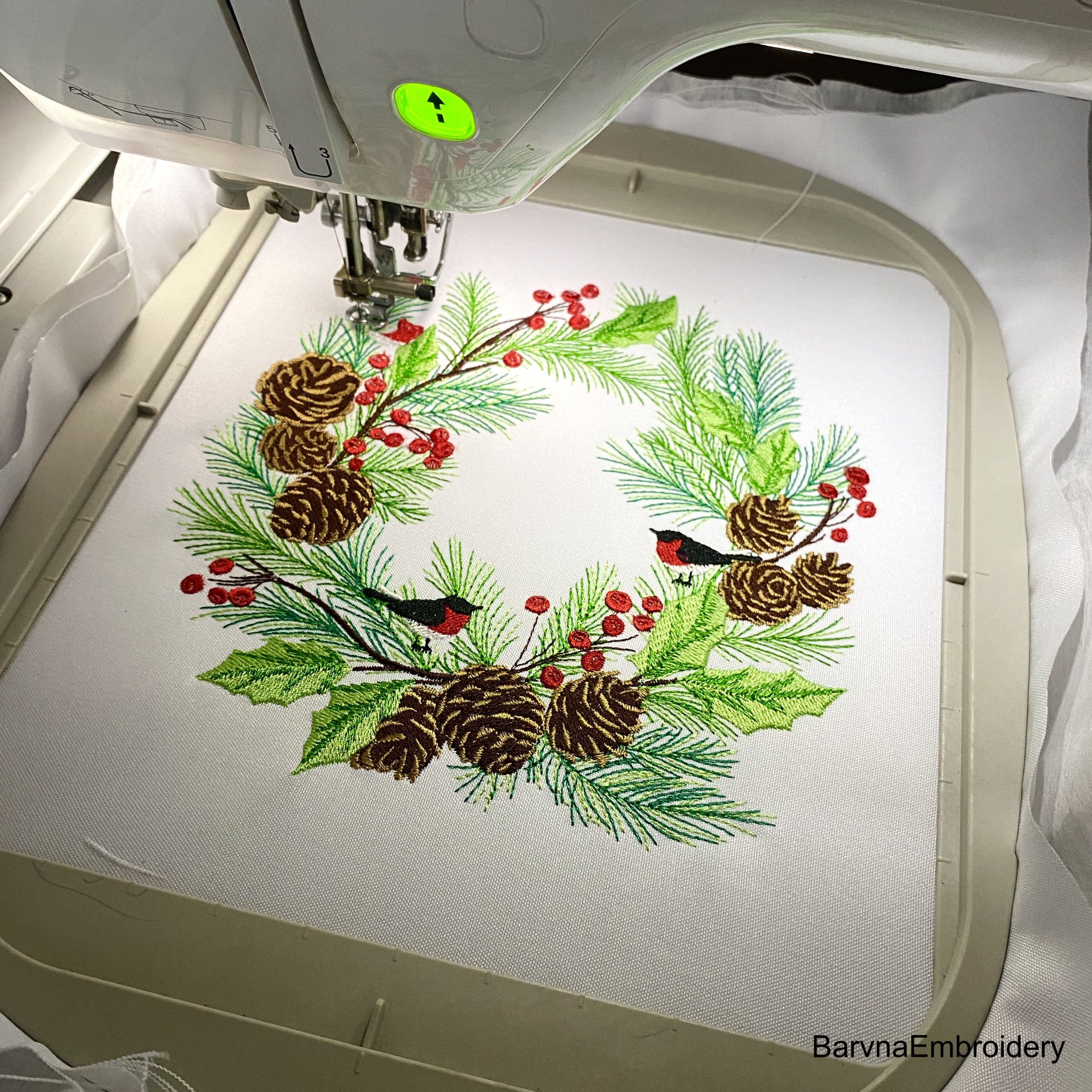 Christmas wreath Machine embroidery designs, Pine cone branch embroidery design, Instant download