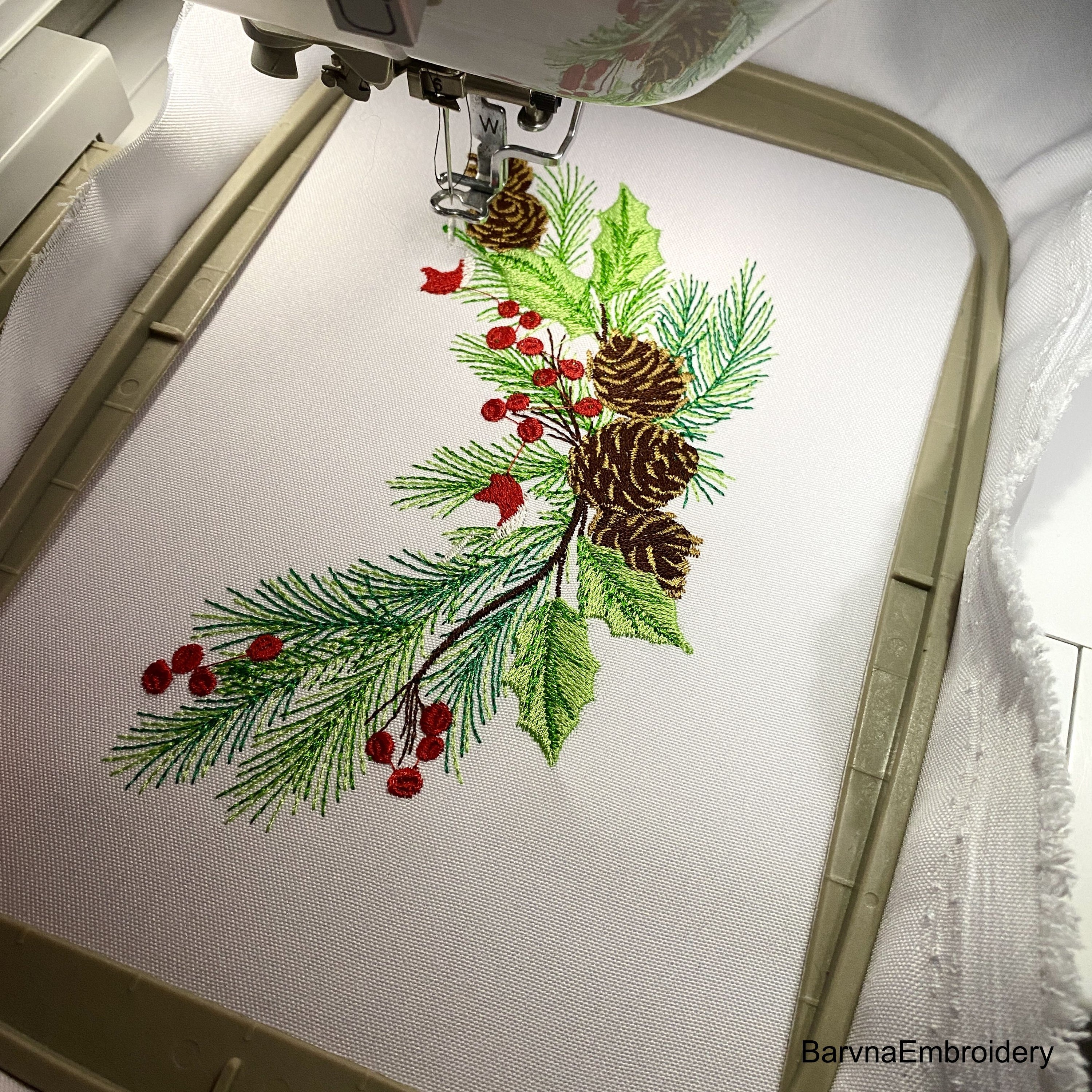 Christmas wreath Machine embroidery designs, Pine cone branch embroidery design, Instant download, Winter embroidery design, Christmas embroidery design