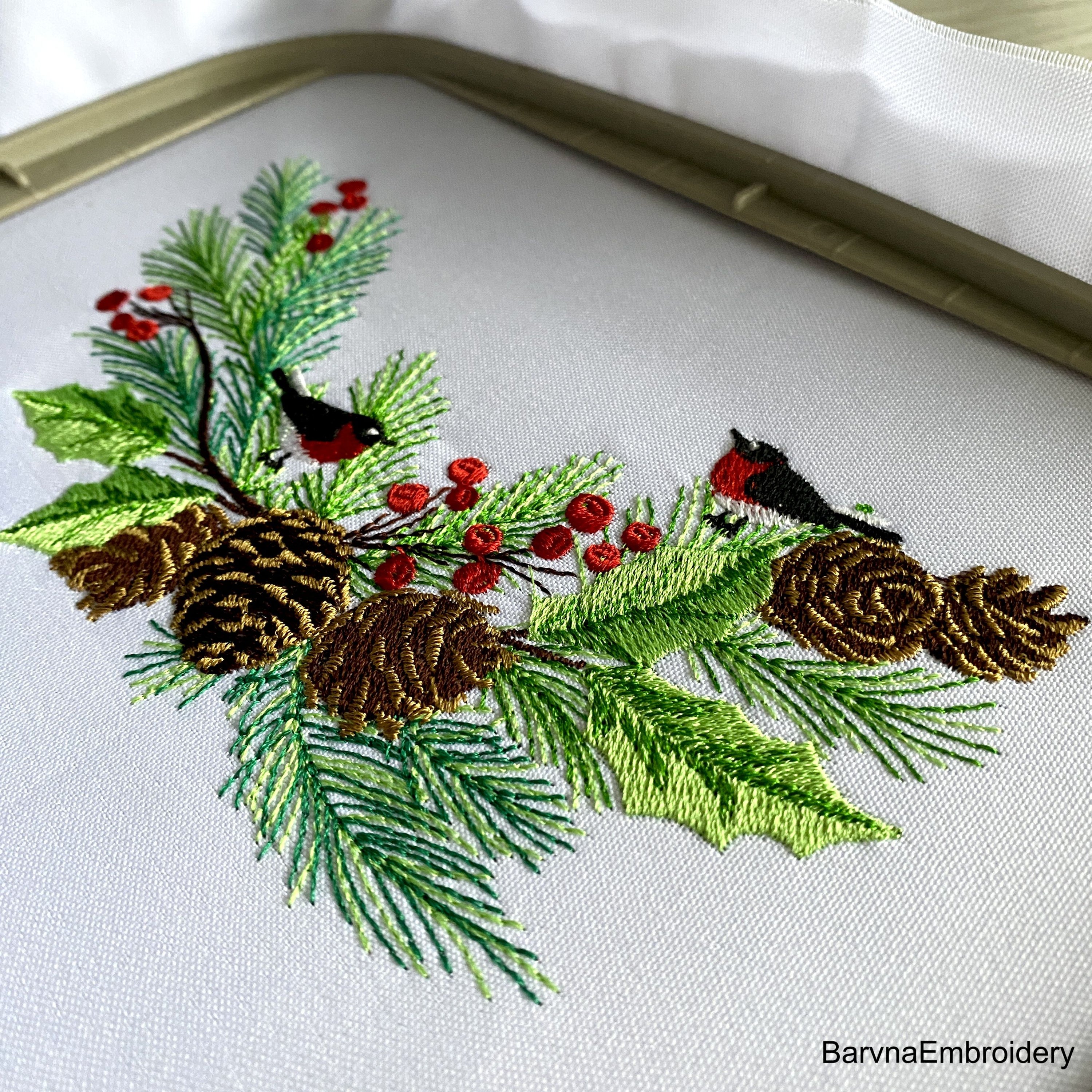 Christmas wreath Machine embroidery designs, Pine cone branch embroidery design, Instant download, Winter embroidery design, Christmas embroidery design