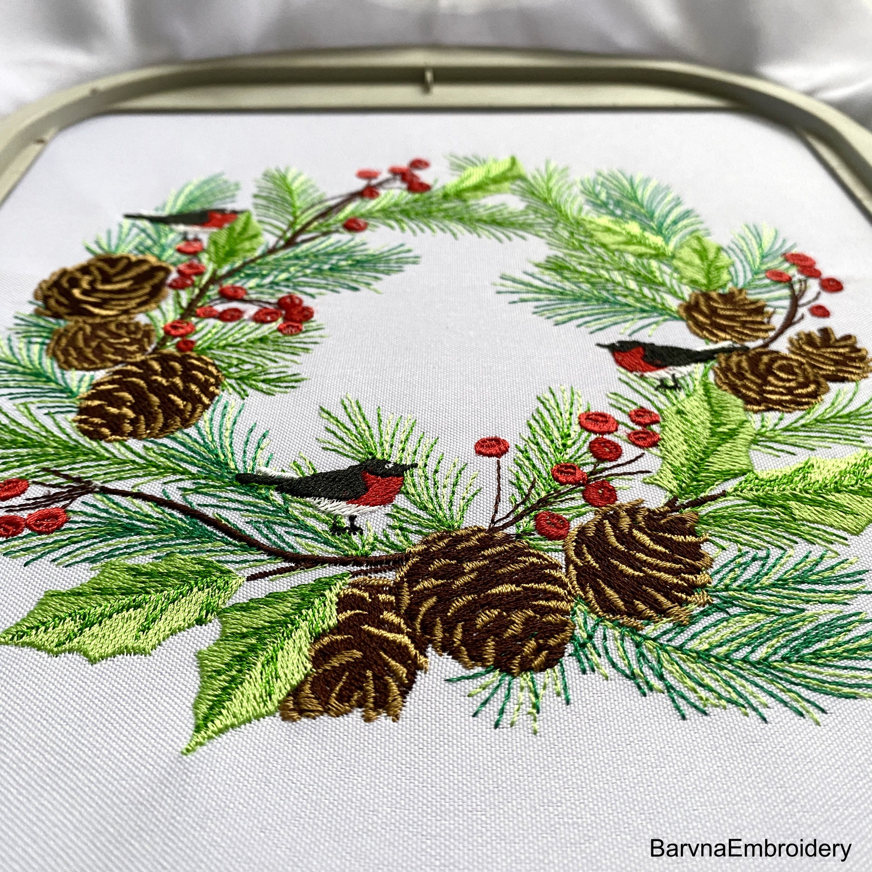 Christmas wreath Machine embroidery designs, Pine cone branch embroidery design, Instant download