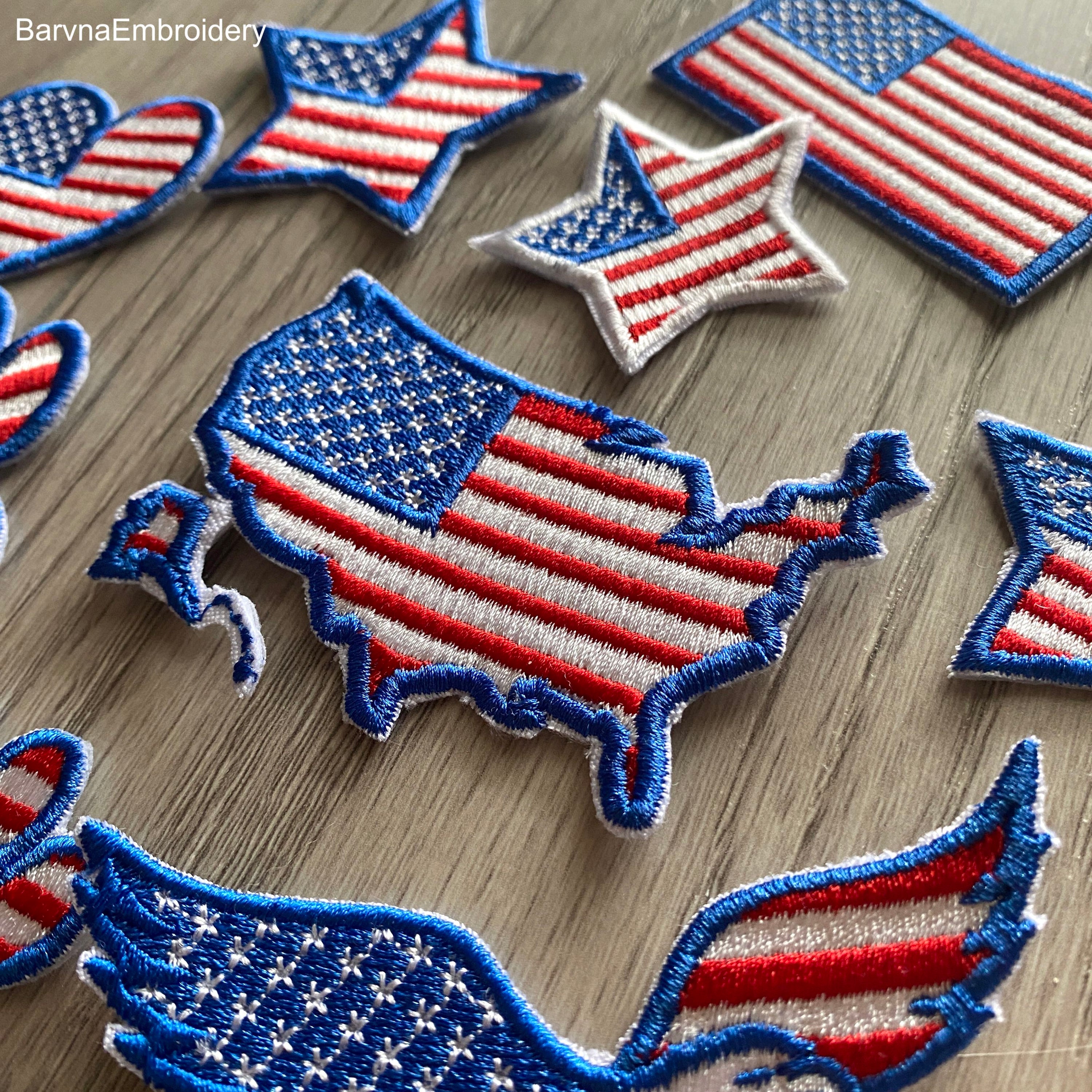 Machine embroidery design of the USA map with American flag colors, great for patriotic patches and decor.