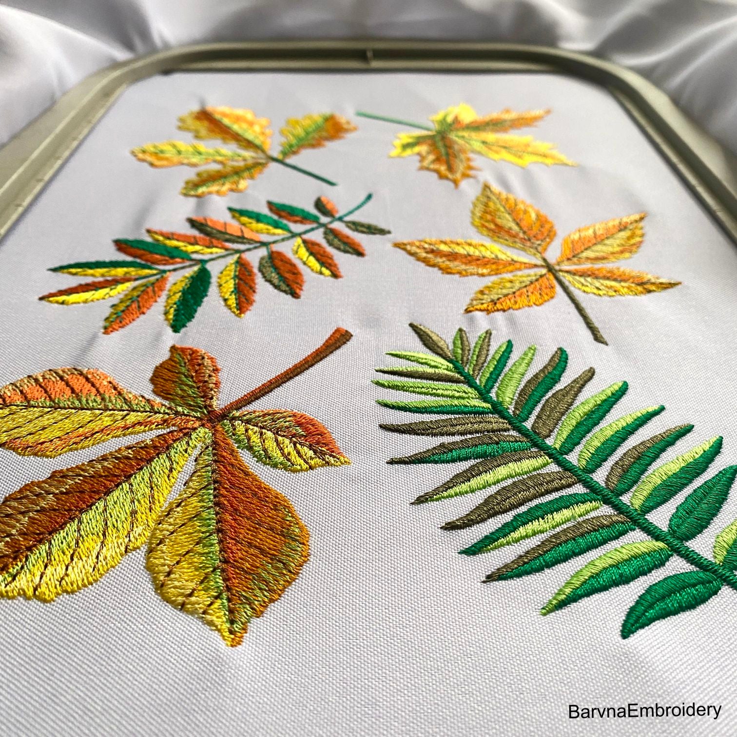 6 Autumn Leaf Machine Embroidery designs, Fall embroidery files, Instant download