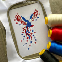 Patriotic machine embroidery design set with eagle and USA lettering in red white and blue colors