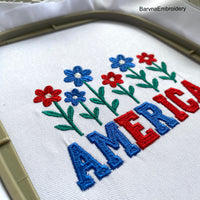 Patriotic machine embroidery design set with eagle and USA lettering in red white and blue colors