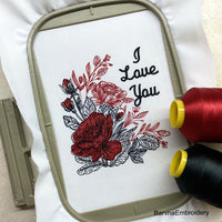 I Love You Machine embroidery designs with flowers, Valentines embroidery designs, Love embroidery files for machine, Pes file embroidery, Instant download