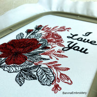 I Love You Machine embroidery designs with flowers, Valentines embroidery designs, Love embroidery files for machine, Pes file embroidery, Instant download