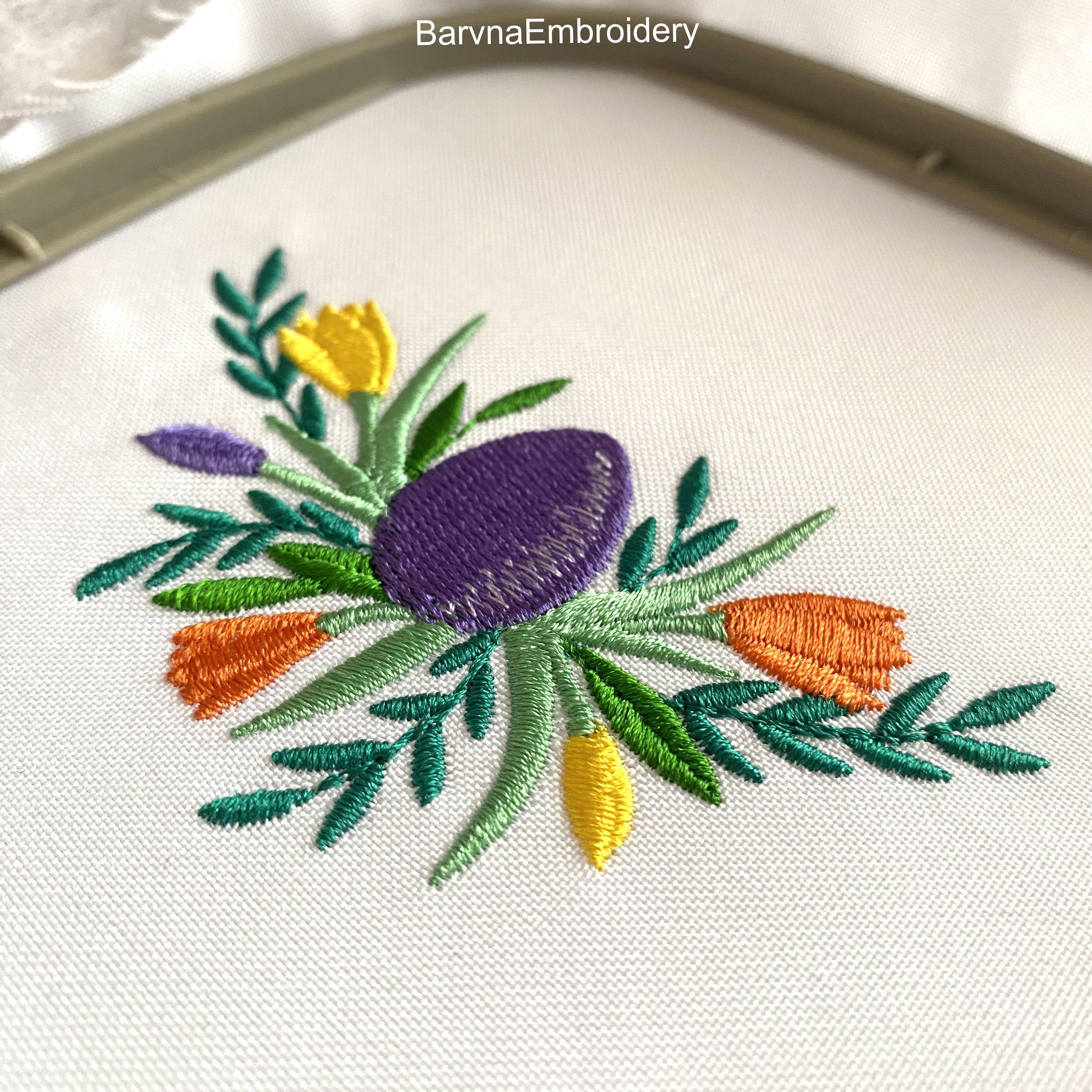 Decorative Easter eggs machine embroidery file for small towel accents and spring fabric projects