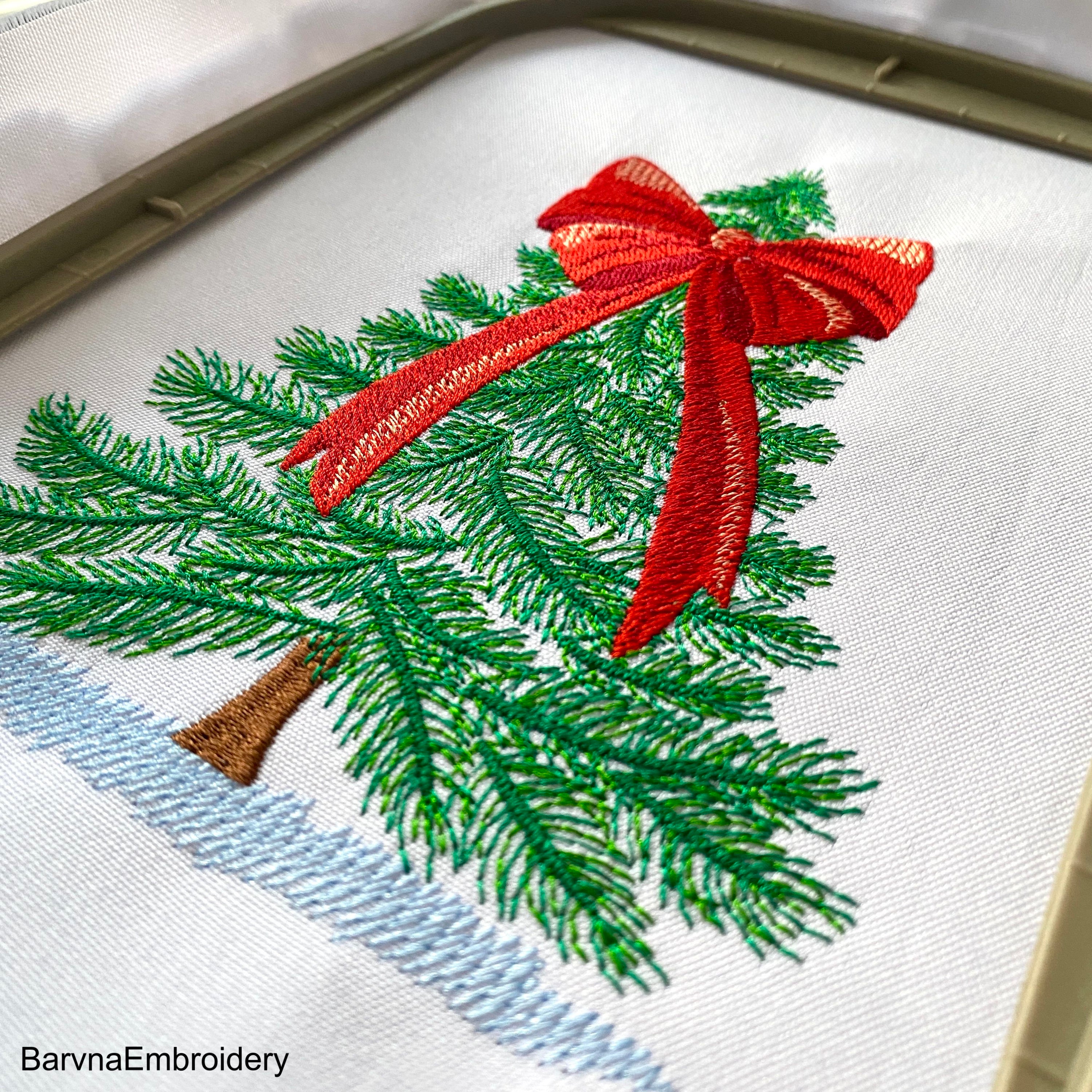 Christmas Tree with Bow Machine Embroidery Design, Christmas embroidery designs, bow embroidery files, Winter embroidery