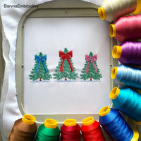 Christmas trees with Bows Machine Embroidery Design, Christmas embroidery files.