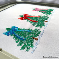 Christmas trees with Bows Machine Embroidery Design, Christmas embroidery files.