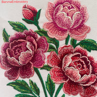 Beautiful machine embroidery design featuring a detailed bouquet of peony flowers in full bloom, perfect for decorative stitching.