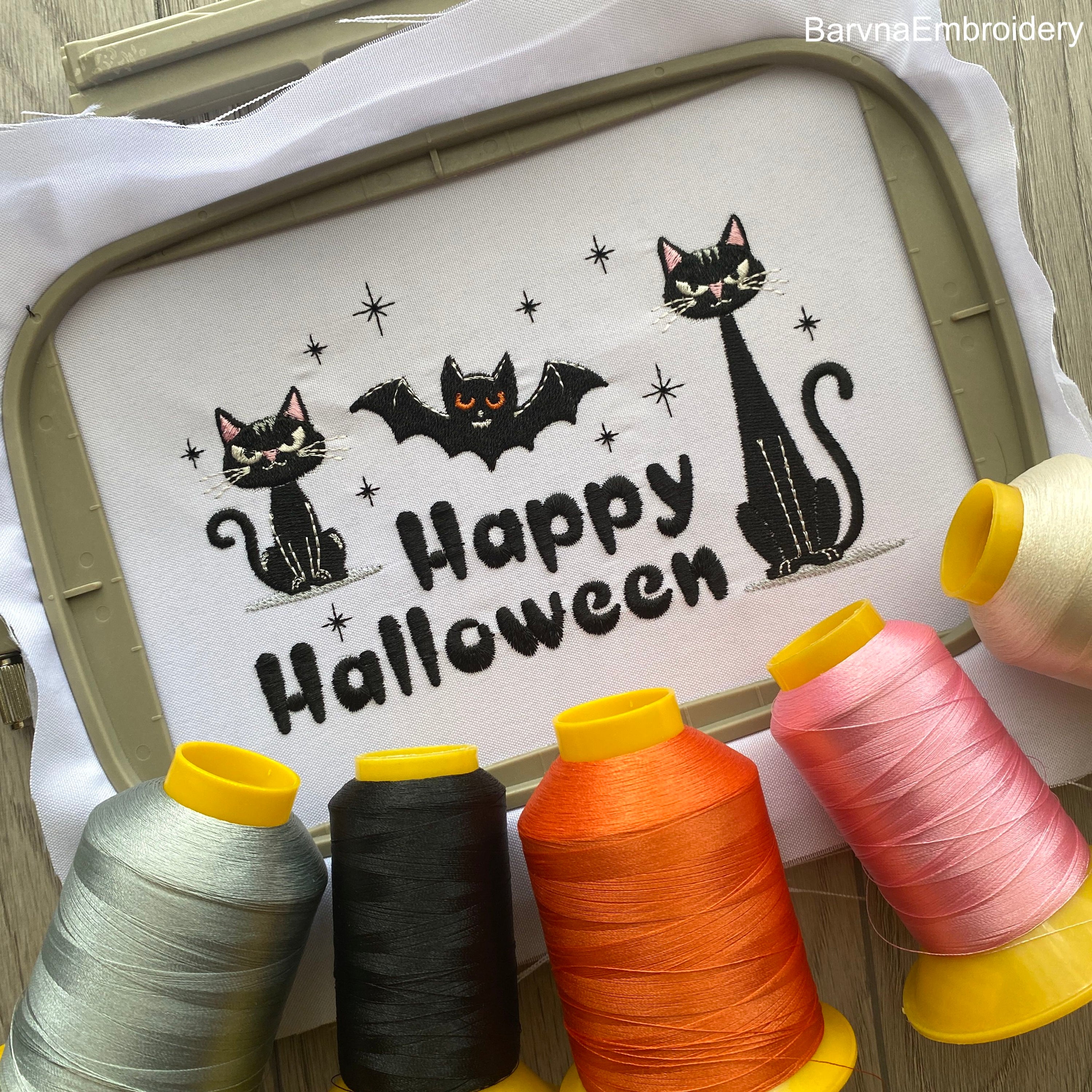 Halloween machine embroidery design with festive elements – perfect for spooky seasonal sewing projects.