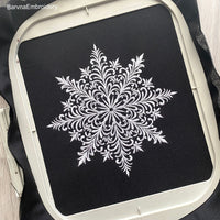 Elegant big snowflake machine embroidery design – one color winter stitch, perfect for pillows and décor.