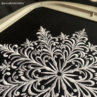 Elegant big snowflake machine embroidery design – one color winter stitch, perfect for pillows and décor.