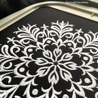 Detailed big snowflake embroidery design – single color machine embroidery file for winter and holiday projects.