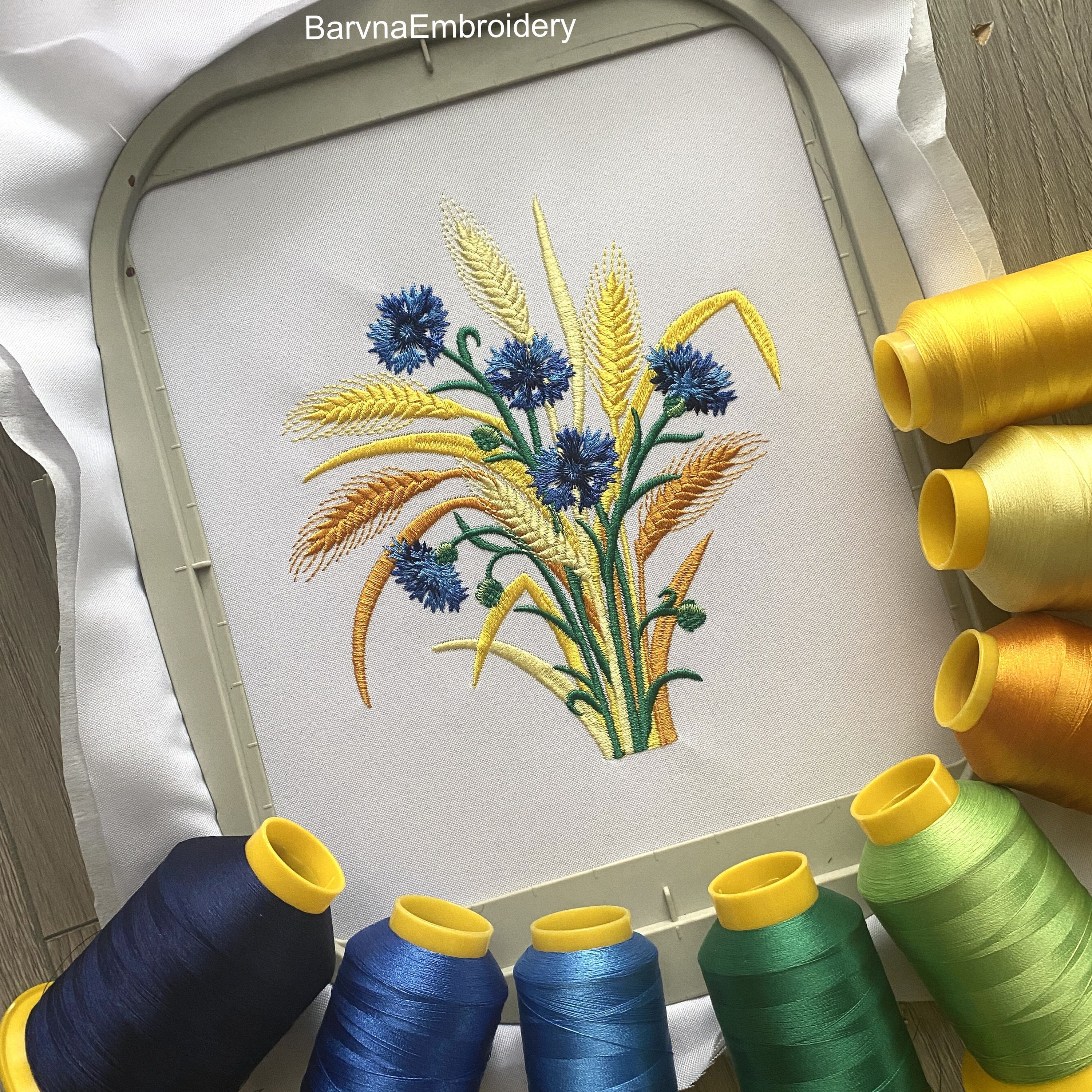 Wheat and Cornflower Embroidery Design